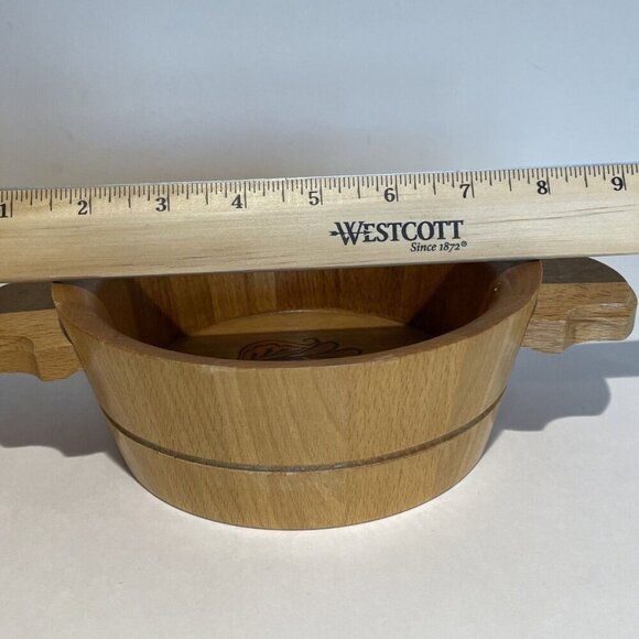 Vintage Hand Painted Wooden Bowl with Handles 6.5 in Orange Floral Treen OOAK - Picture 9 of 10